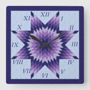 Reloj Cuadrado Pared cuadrada de diseño de Quilt Star Purple and