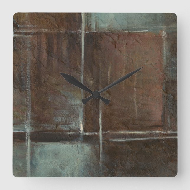 Reloj Cuadrado Pared de ladrillo roja y gris (Anverso)