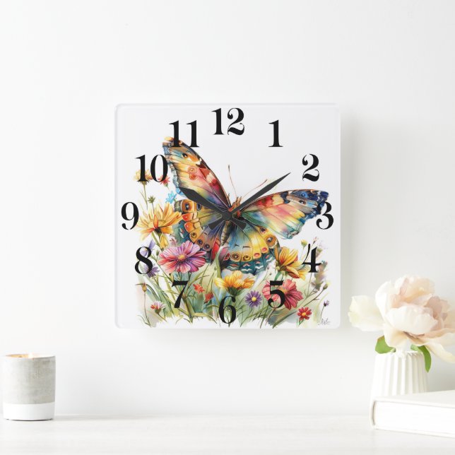 Reloj Cuadrado Pared de Mariposa (Hogar)