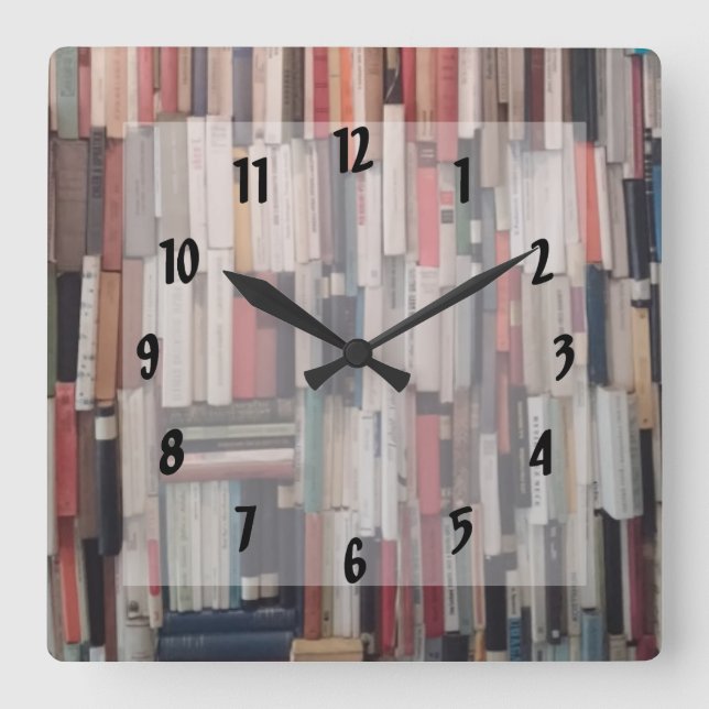 Reloj Cuadrado Pared elevada de libros (Anverso)