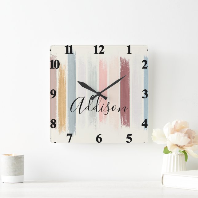 Reloj Cuadrado Paredes de pincel pastel personalizadas  (Hogar)