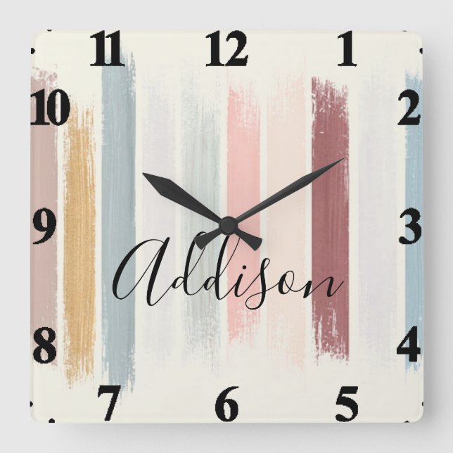 Reloj Cuadrado Paredes de pincel pastel personalizadas  (Anverso)