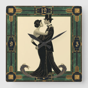 Reloj Cuadrado Pareja Art Deco enamorada