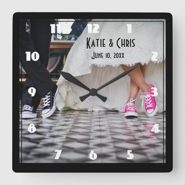 Reloj Cuadrado Pareja Boda de Diner estilo retro (Anverso)