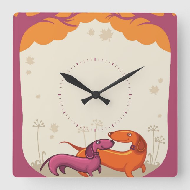Reloj Cuadrado Pareja Dachshund (Anverso)