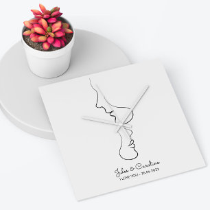 Reloj Cuadrado Pareja de arte de línea abstracta minimalista