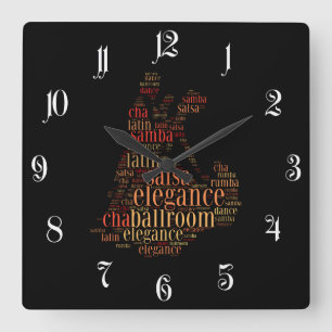 Reloj Cuadrado Pareja de baile como diseño de nube de palabras