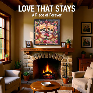 Reloj Cuadrado Pareja de gatitos de San Valentín pared de rosa