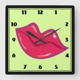 Reloj Cuadrado Pareja de los labios rojos de cerezo