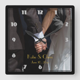 Reloj Cuadrado Pareja de matrimonio romántica y elegante sostenie
