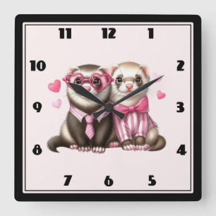Reloj Cuadrado Pareja de nutrias lindas enamoradas