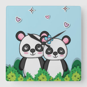Reloj Cuadrado Pareja de Pandas