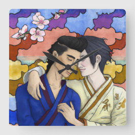 Reloj Cuadrado Pareja gay al estilo del arte japonés Ukiyo-e