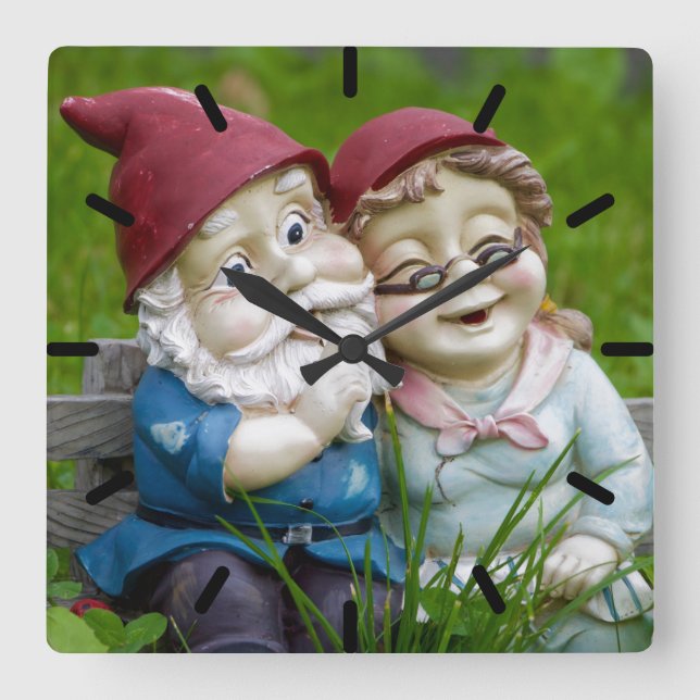 Reloj Cuadrado Pareja Gnomes Garden (Anverso)