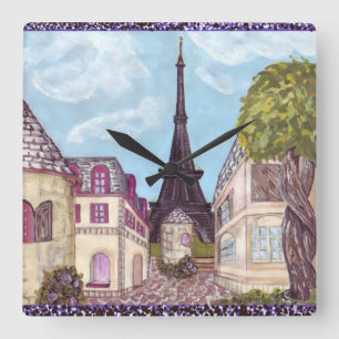 Reloj Cuadrado Paris inspired Cityscape With Eiffel Tower Clock