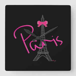 Reloj Cuadrado PARÍS, Torre Eiffel con arco rosa