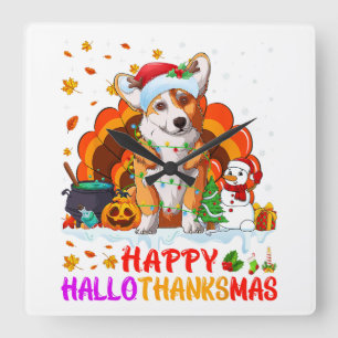 Reloj Cuadrado Parodia divertida de gatos de bruja de Halloween h