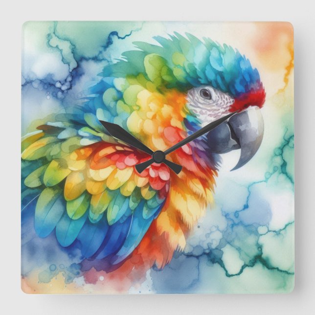 Reloj Cuadrado Parrot Watercolor (Anverso)