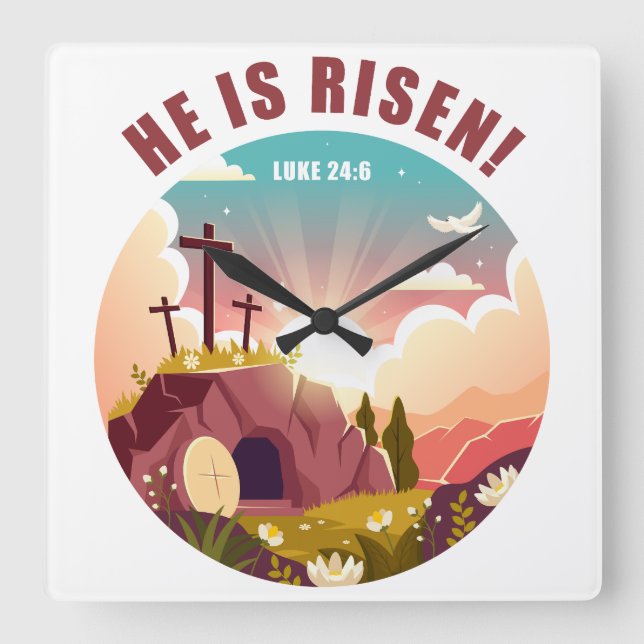 Reloj Cuadrado Pascua cristiana inspiradora Jesús de Pascua (Anverso)