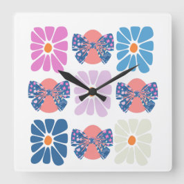 Reloj Cuadrado Pascua simple y floral retro de Boho