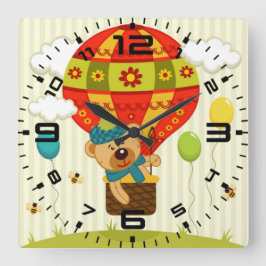 Reloj Cuadrado Paseo en Globo de Osito de Peluche