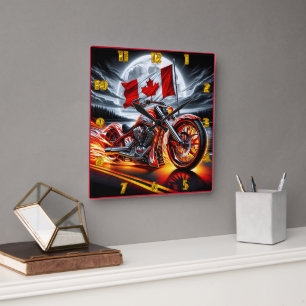 Reloj Cuadrado Paseo en motocicleta canadiense bajo luna llena