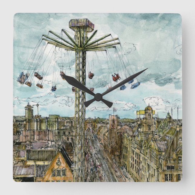 Reloj Cuadrado Paseo europeo del oscilación de la acuarela de los (Anverso)