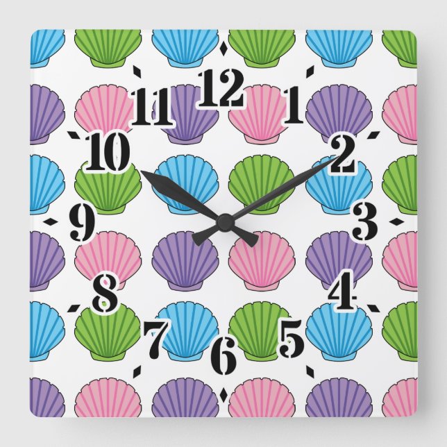 Reloj Cuadrado Pastel Colorful Seashell Pack (Anverso)