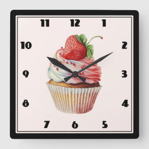 Reloj Cuadrado Pastel de fresa postre dulce