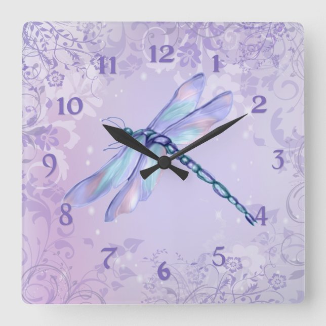 Reloj Cuadrado Pastel Dragonfly (Anverso)