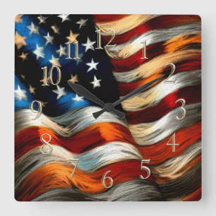 Reloj Cuadrado Pastel duro de bandera patriótica de Estados Unido