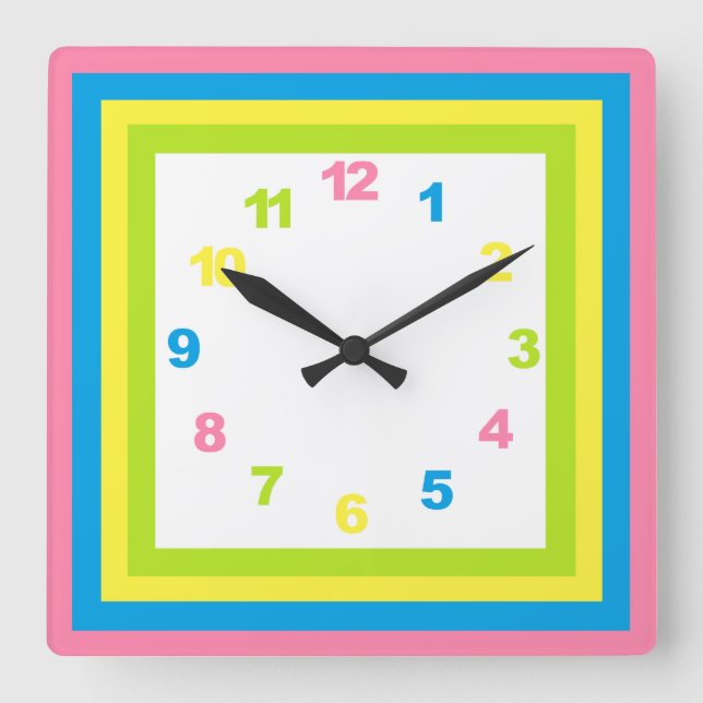 Reloj Cuadrado Pastel Nursery Clock (Anverso)