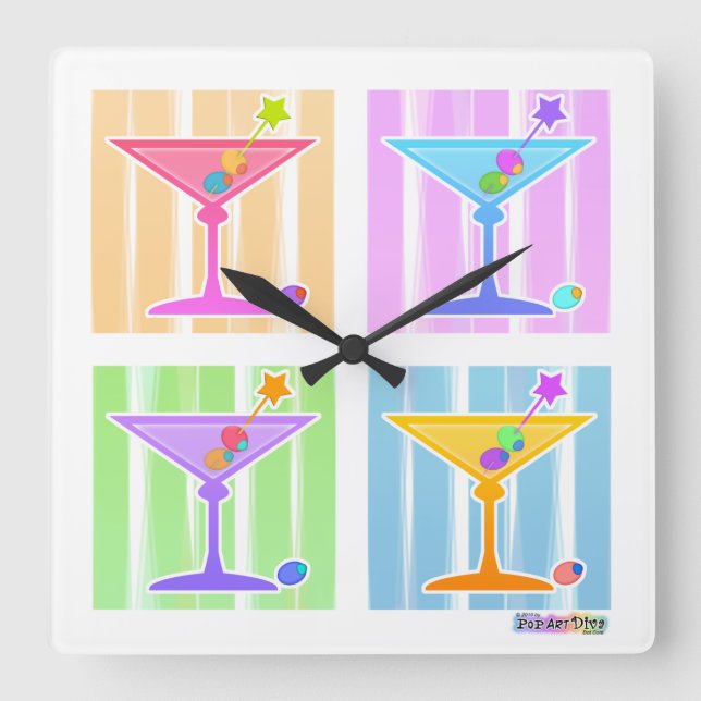 RELOJ CUADRADO PASTEL POP ART MARTINIS (Anverso)
