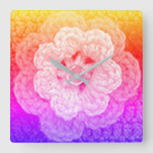 Reloj Cuadrado Pastel Rainbow Hues Unique Designer Crochet Print