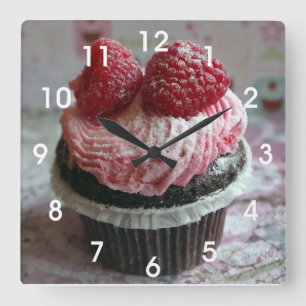 Reloj Cuadrado Pastel rosa de frambuesa