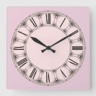 Reloj Cuadrado Pastel Rosa Fancy Roman Numeral Face