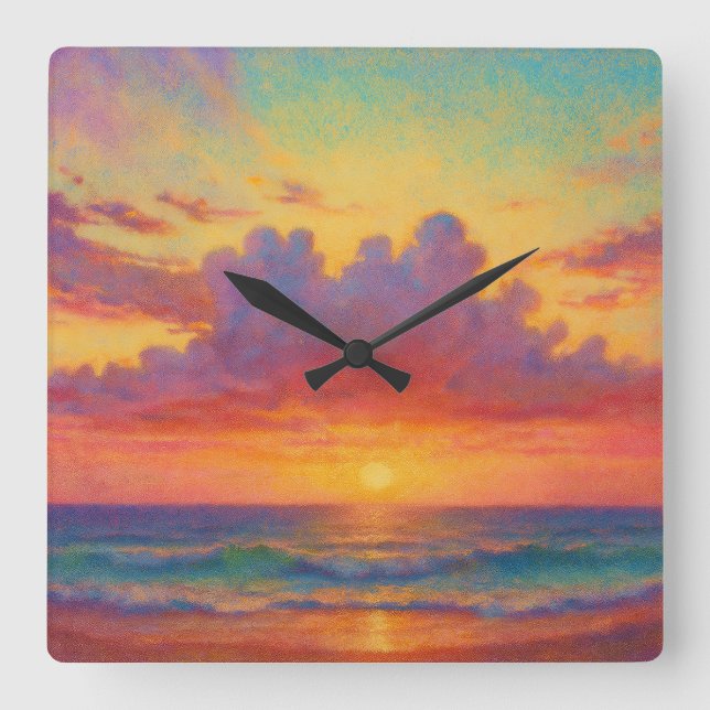 Reloj Cuadrado Pastel Sunset Beach - Painterly Style Seascape  (Anverso)