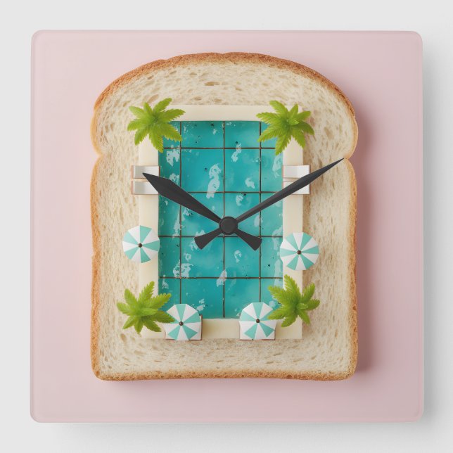 Reloj Cuadrado Pastel Vaporwave Pool Toast (Anverso)