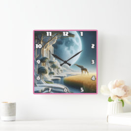 Reloj Cuadrado Pasteles de jirafa bajo la luna en África