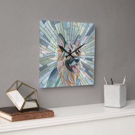 Reloj Cuadrado Pastor Alemán - Arte Mosaico