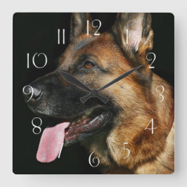 Reloj Cuadrado Pastor alemán de fondo negro