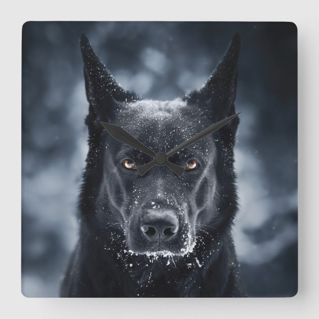 Reloj Cuadrado Pastor alemán negro (Anverso)