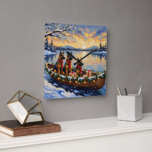 Reloj Cuadrado Pastor Belga Tervuren Barco de Navidad Fiesta