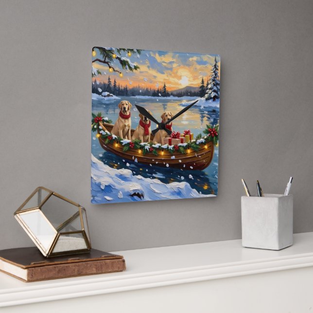 Reloj Cuadrado Pastore Labrador Navidad Barco Fiesta (Oficina)