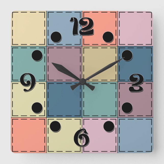 Reloj Cuadrado Patchwork multicolor rústico retro sesenta (Anverso)