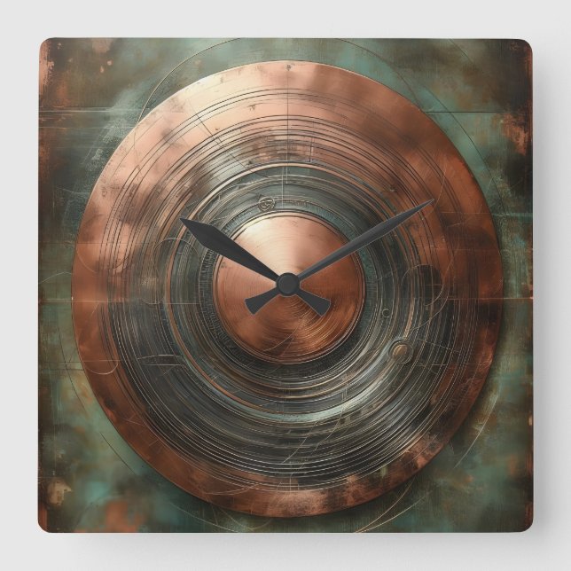 Reloj Cuadrado pátina de cobre (Anverso)