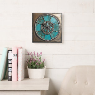 Reloj Cuadrado Pátina de Verdigris Metal