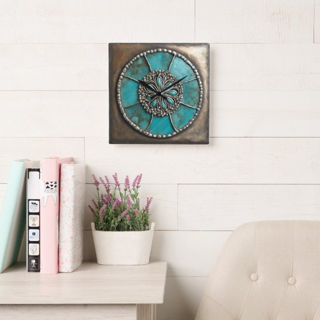 Reloj Cuadrado Pátina de Verdigris Metal (Sala de lectura)
