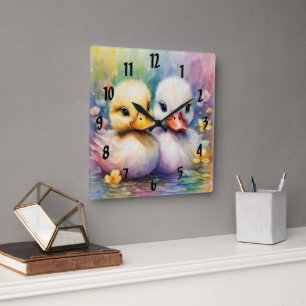 Reloj Cuadrado Pato de Aves Arcoiris 2