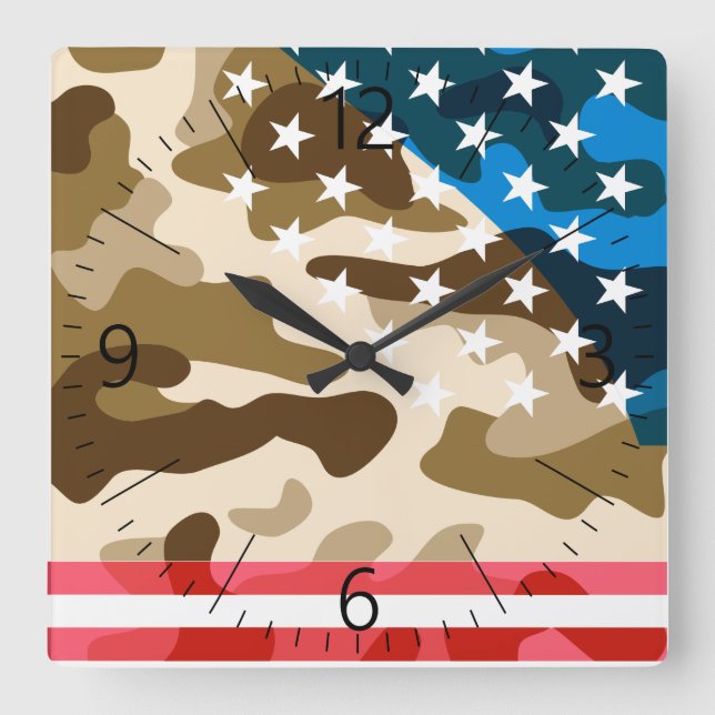 Reloj Cuadrado Patriotic camouflage pattern (Anverso)